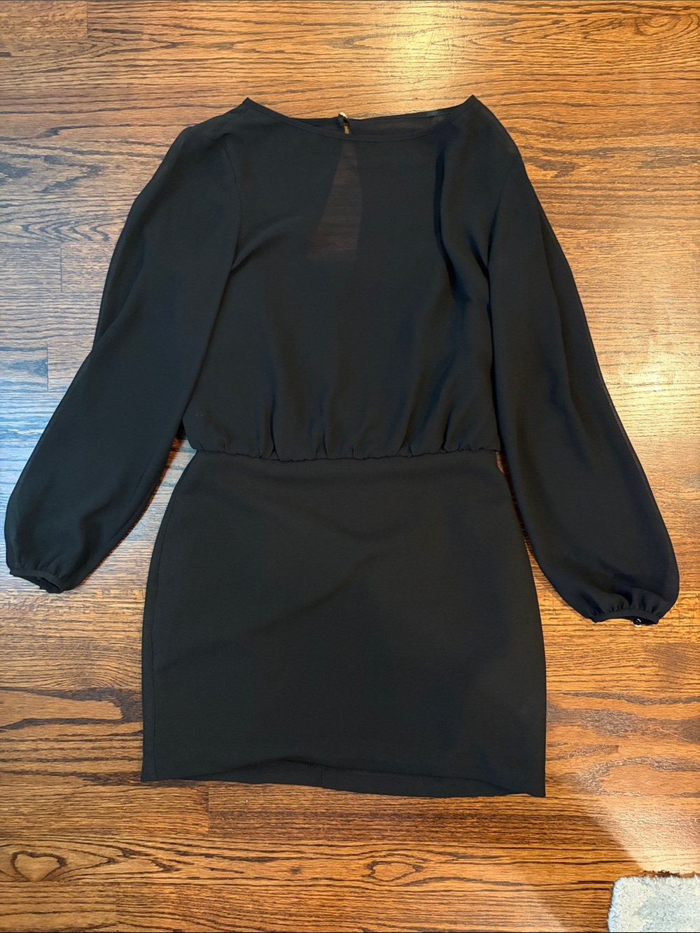 Banana Republic Black Long-Sleeve Cocktail Blouson Waist Dress